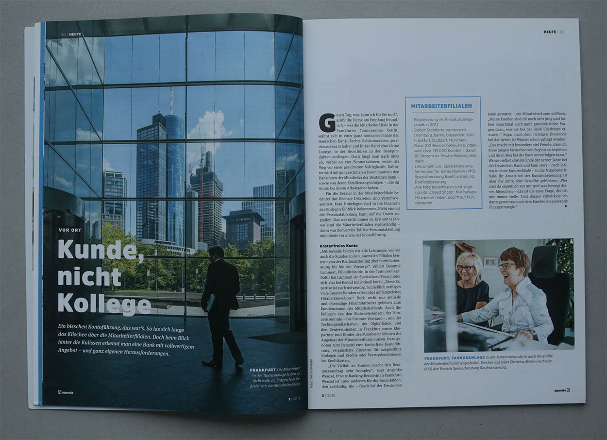 14/53&emsp;&emsp;&emsp;&emsp;AGENDA Magazine - Employees as Clients Frankfurt/Main and Düsseldorf - Agency: Zimmermann Editorial - Client: Deutsche Bank - 2018