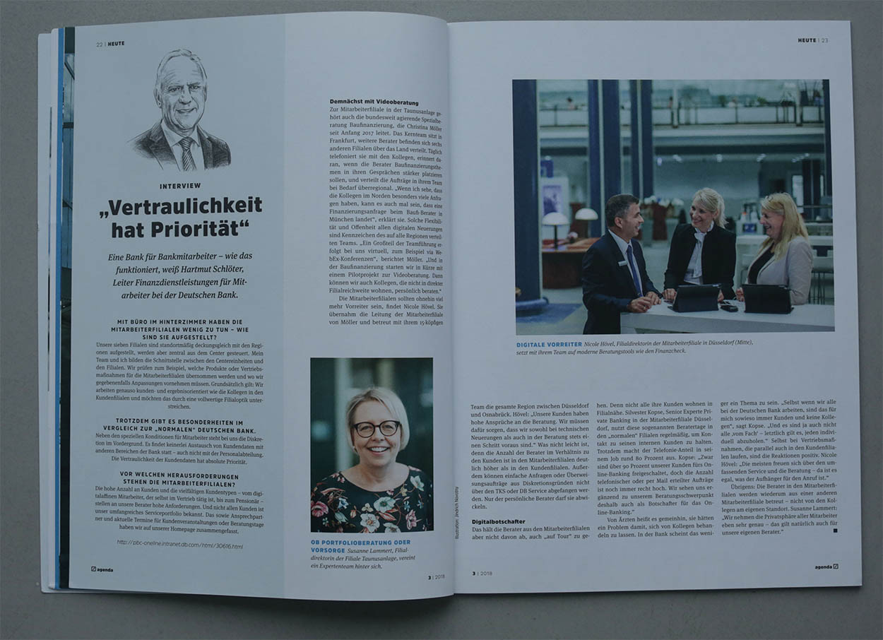 14/53&emsp;&emsp;&emsp;&emsp;AGENDA Magazine - Employees as Clients Frankfurt/Main and Düsseldorf - Agency: Zimmermann Editorial - Client: Deutsche Bank - 2018
