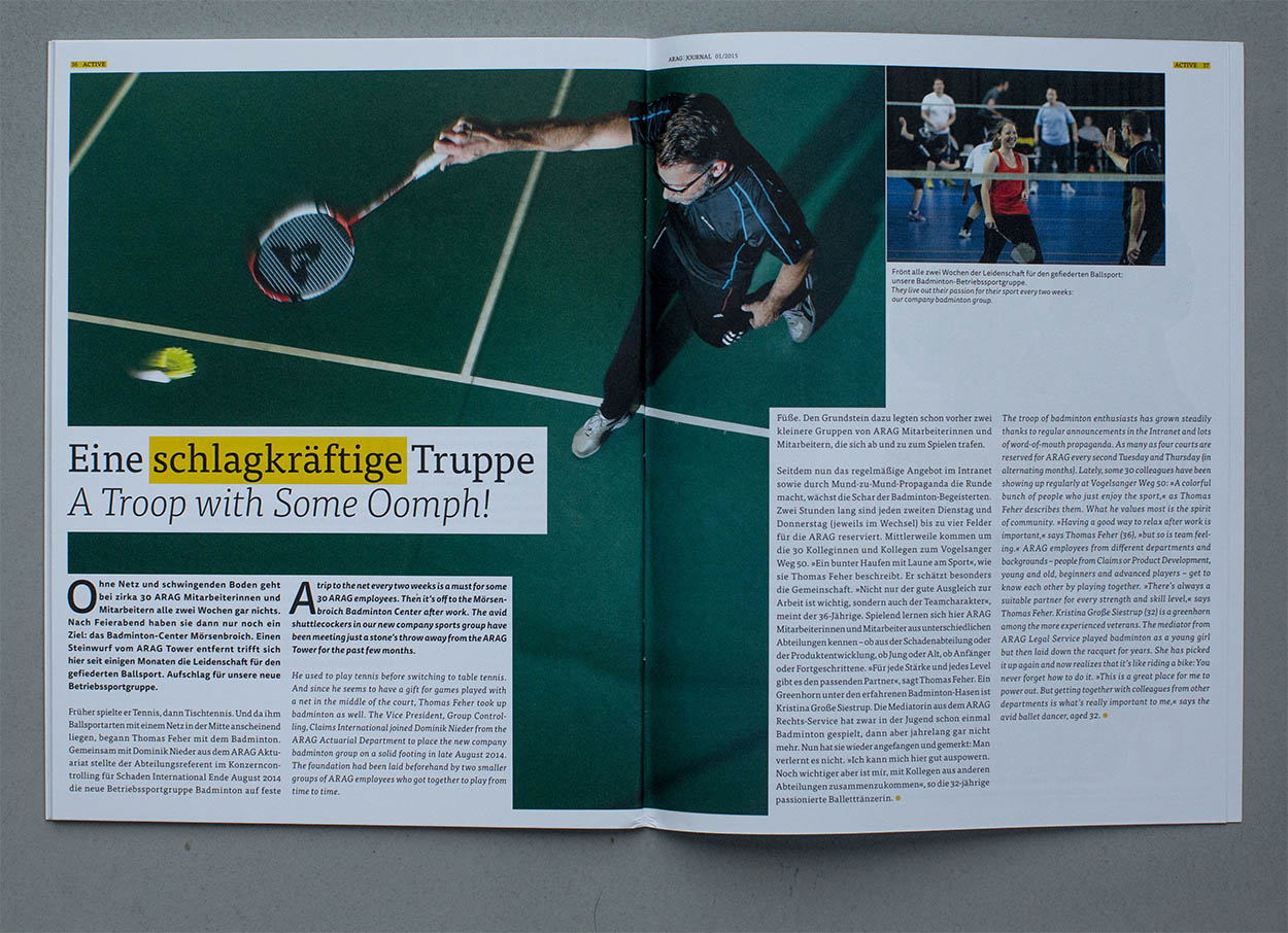 24/53&emsp;&emsp;&emsp;&emsp;ARAG Journal - Arag Badminton Team Düsseldorf - Agency: BOROS - Client: ARAG Insurance AG - 2015