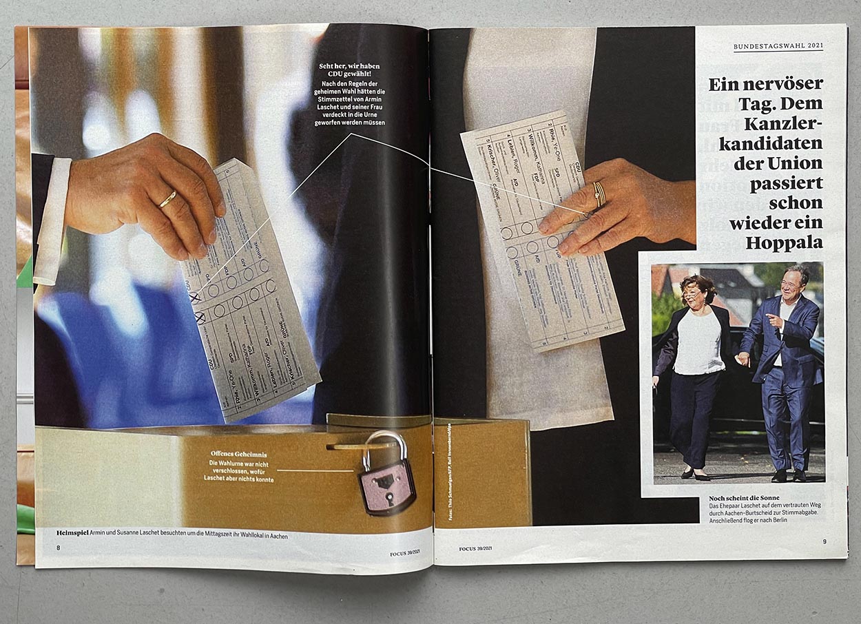 10/83&emsp;&emsp;&emsp;&emsp;Focus magazin, Armin Laschet casts his vote in Aachen, 2021