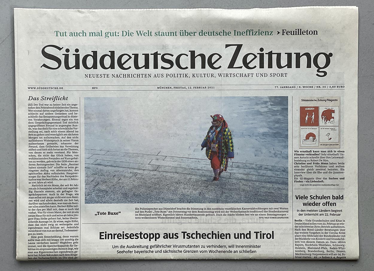 4/83&emsp;&emsp;&emsp;&emsp;Süddeutsche Zeitung, Cologne Carnival during COVID-19 pandemic, 2021